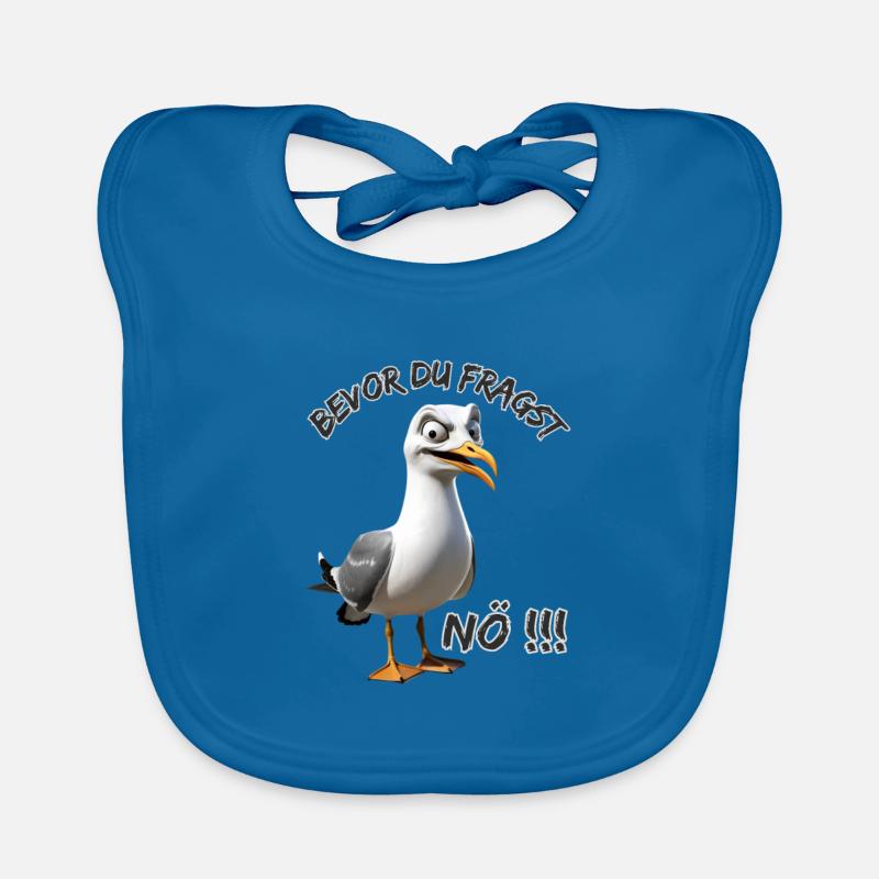 Lustiger Spruch mit Möwe Bevor du fragst Nö !!! - Baby Bio-Lätzchen - Pfauenblau