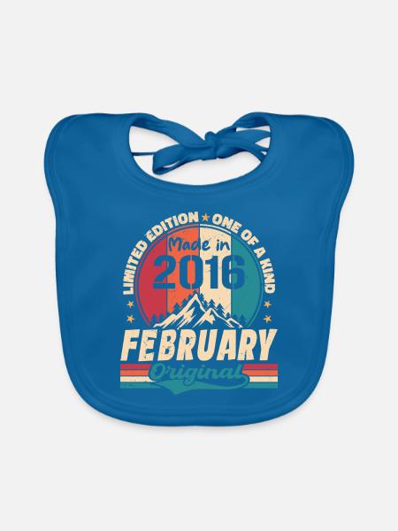 Cadeau 8e Anniversaire Vintage Né En Février 2016 - Bavoir bio Bébé - bleu paon - Devant
