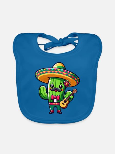 Cinco de Mayo Cactus Mariachi Guitarist - Organic Baby Bibs - peacock-blue - Front