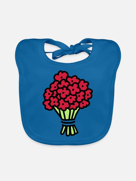 Bouquet 3 - Bavoir bio Bébé - bleu paon - Devant