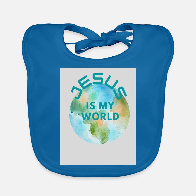 JESUS EST MON MONDE - Bavoir bio Bébé - bleu paon