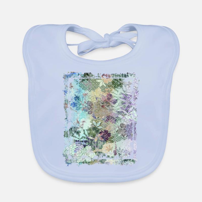 Japanese Floral Pattern Chrysanthemum Cherry Organic Baby Bibs