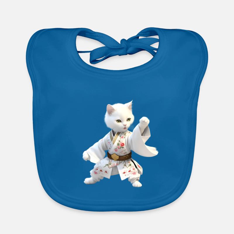Un chat blanc - Bavoir bio Bébé - bleu paon