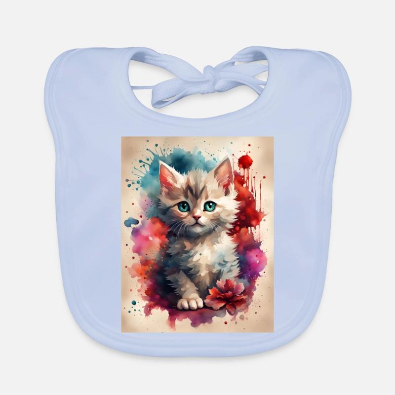Chaton mignon à l’aquarelle Splash Art Bavoir bio Bébé