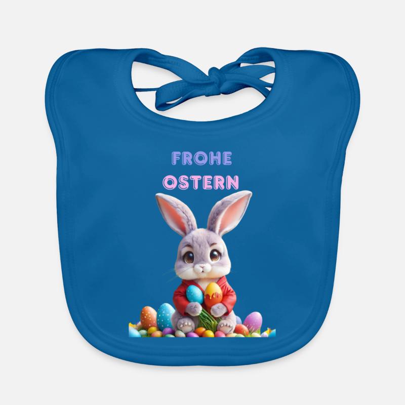 Joyeuses Pâques - Bavoir bio Bébé - bleu paon