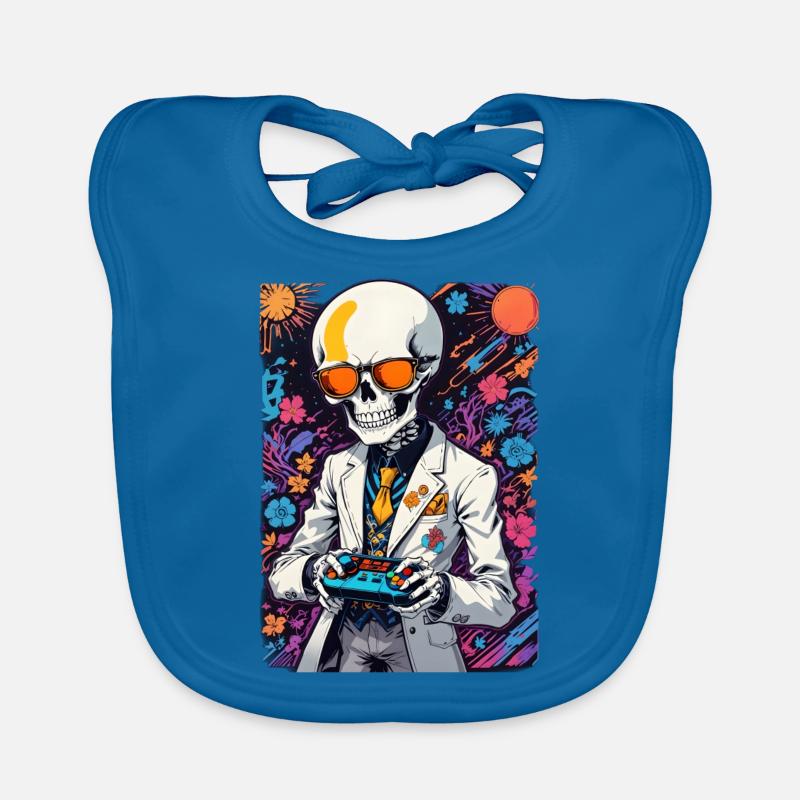 Retro Gamer Skeleton with Controller Console Games Organic Baby Bibs