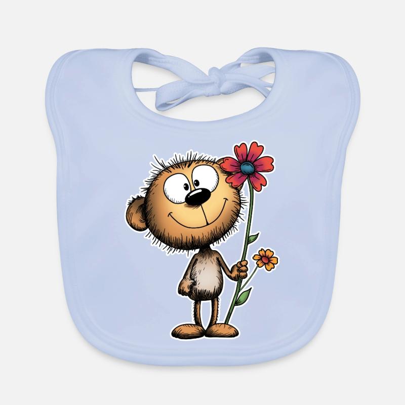 Cheerful bear with flower Organic Baby Bibs