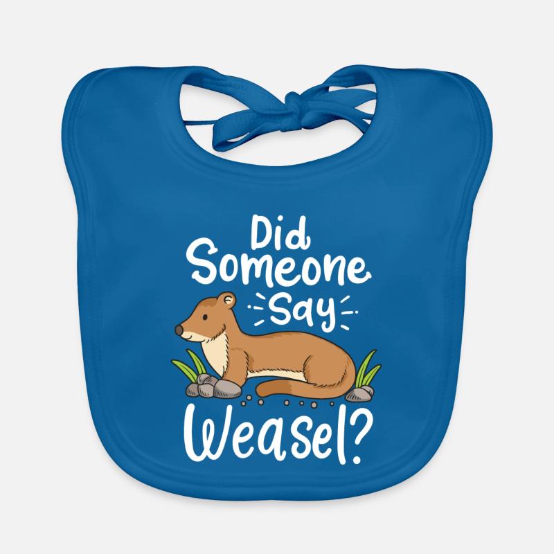 Wiesel disant : Quelqu’un a-t-il dit belette ? - Bavoir bio Bébé - bleu paon