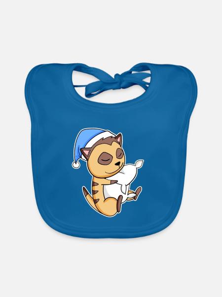 Meerkat with pillow and sleepy cap - Organic Baby Bibs - peacock-blue - Front
