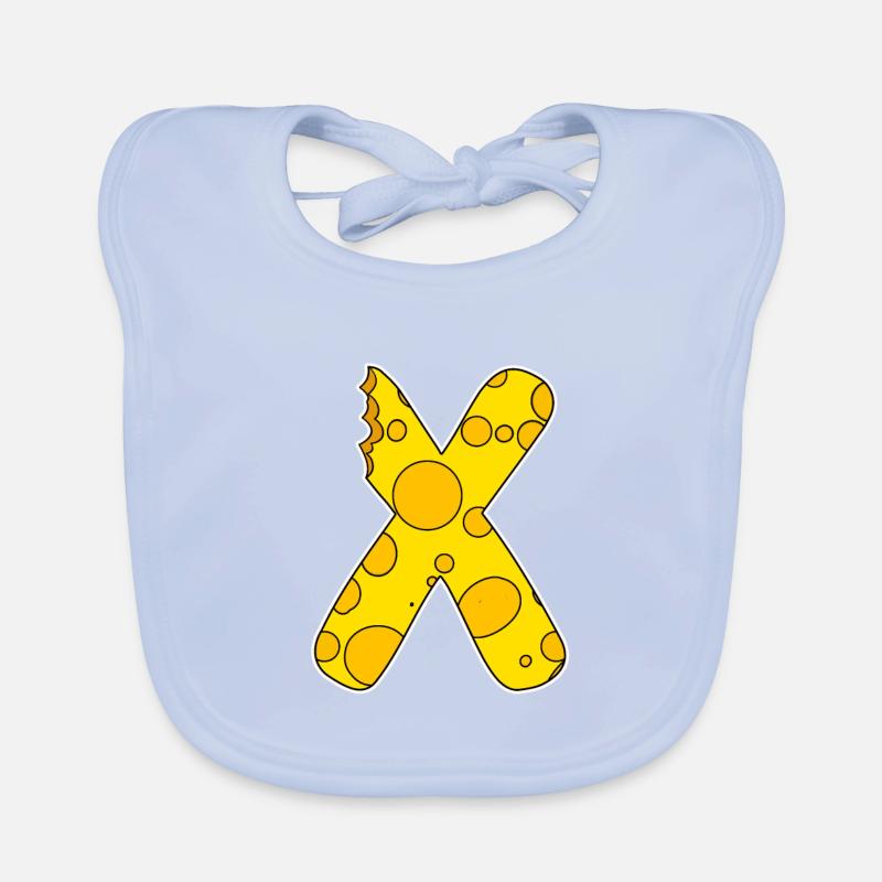 Letter X - Initial Letter X - Cheese Motif Organic Baby Bibs