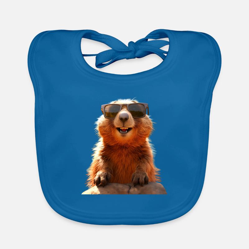 Marmotte avec lunettes de soleil Rongeur Écureuil terrestre - Bavoir bio Bébé - bleu paon