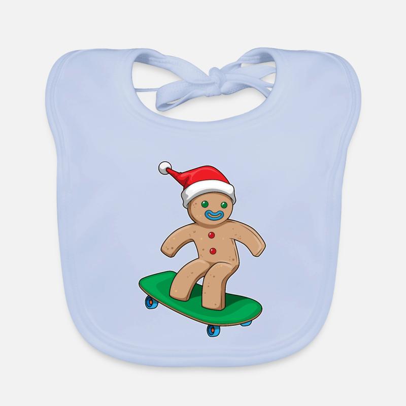 Skateboard de Noël Gingerbread Man Bavoir bio Bébé