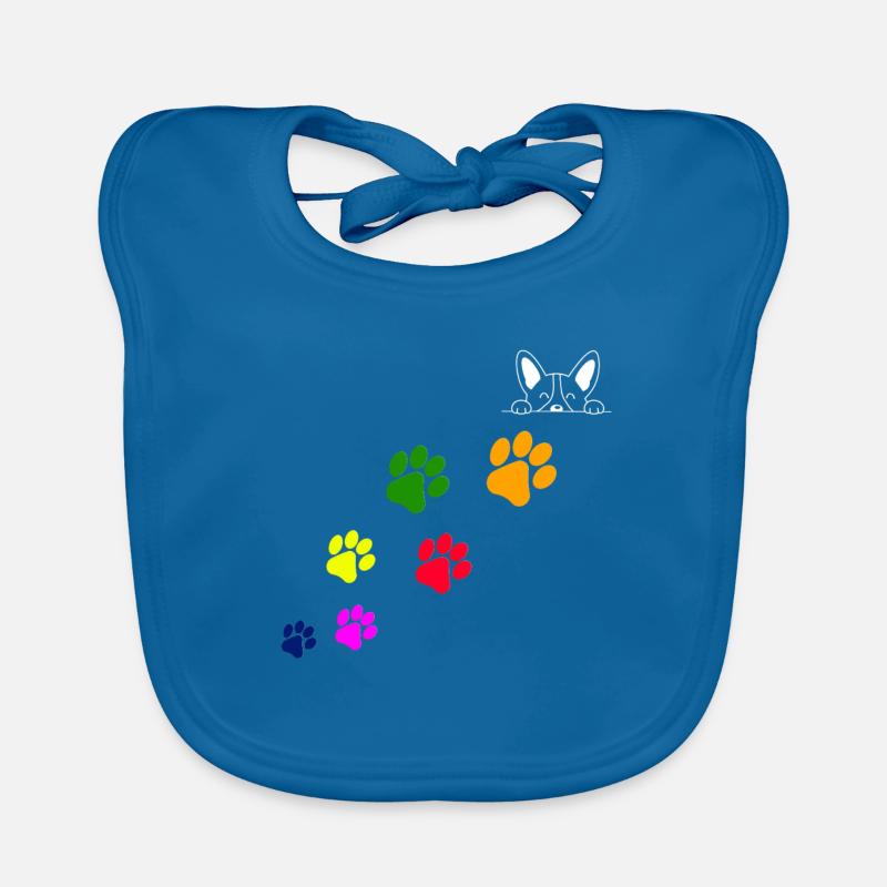 Empreintes pattes de chiens - Bavoir bio Bébé - bleu paon