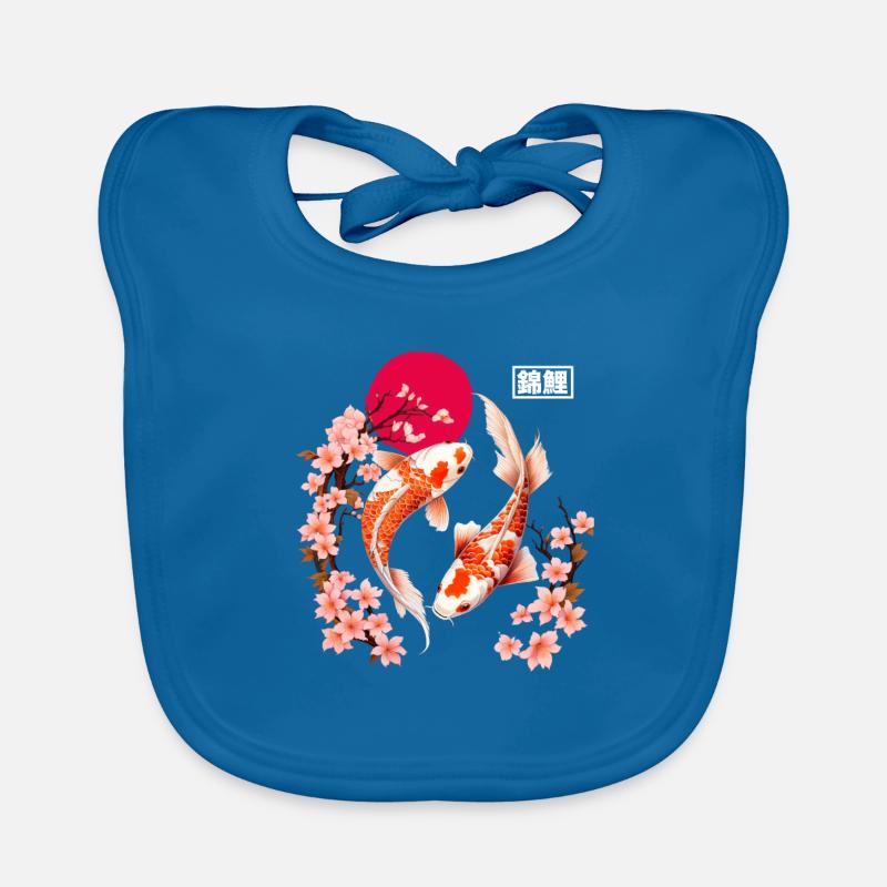 Des fleurs de carpes koi et de cerisier dans la lune rouge - Bavoir bio Bébé - bleu paon