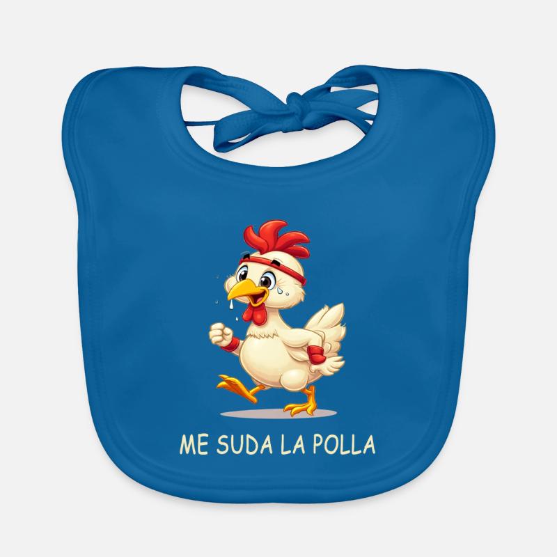 Poule En Sueur animée - Bavoir bio Bébé - bleu paon