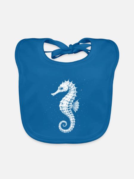 Hippocampe - Bavoir bio Bébé - bleu paon - Devant