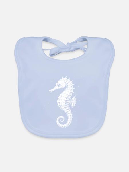 Sea horse - Organic Baby Bibs - sky blue - Front