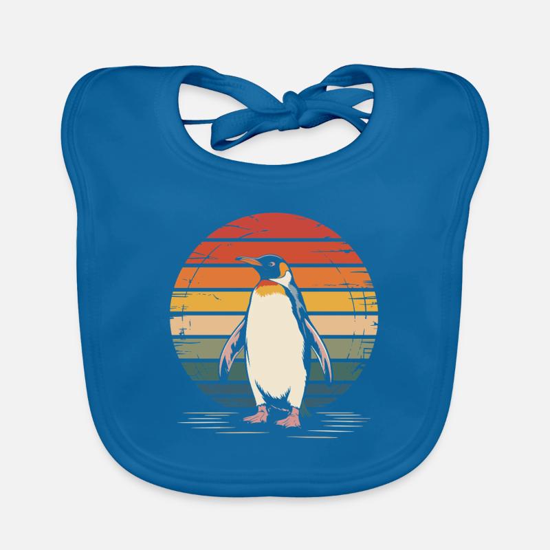 Vintage Penguin Sunset Design Organic Baby Bibs
