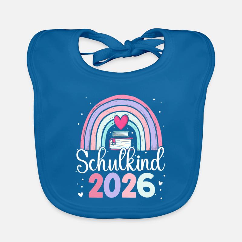 Schulkind 2026 Regenbogen - Baby Bio-Lätzchen - Pfauenblau
