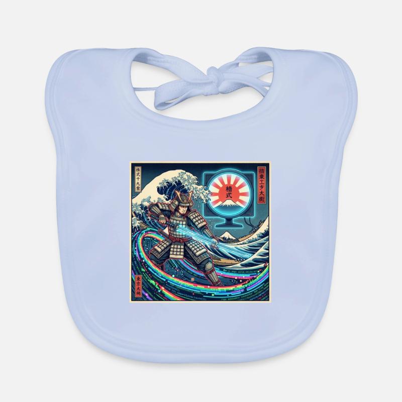 Cyber Samurai 模式 devant les vagues et Fuji Bavoir bio Bébé