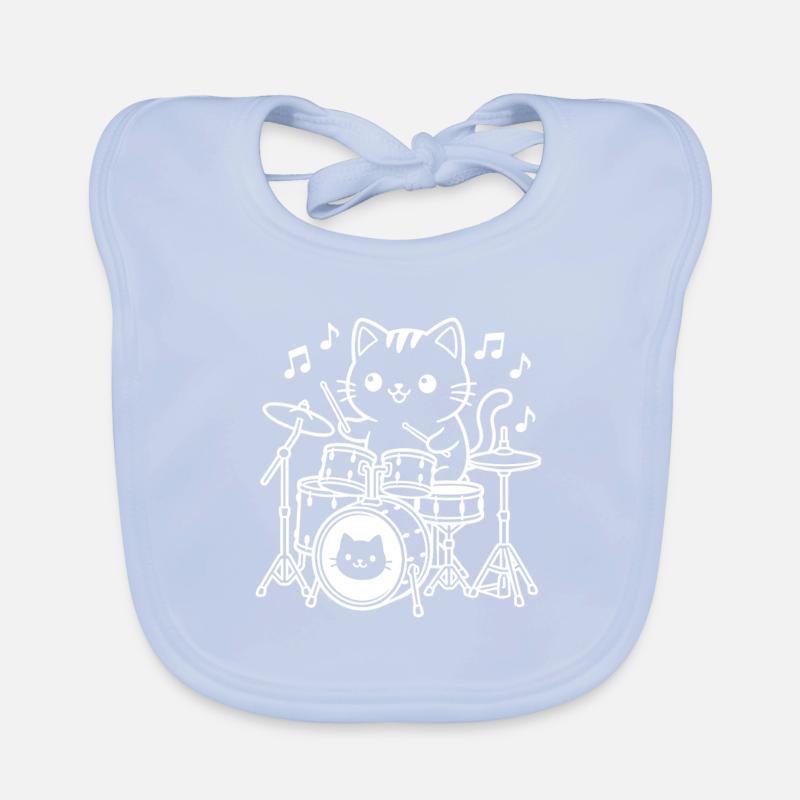 Kawaii Cat Drummer Organic Baby Bibs