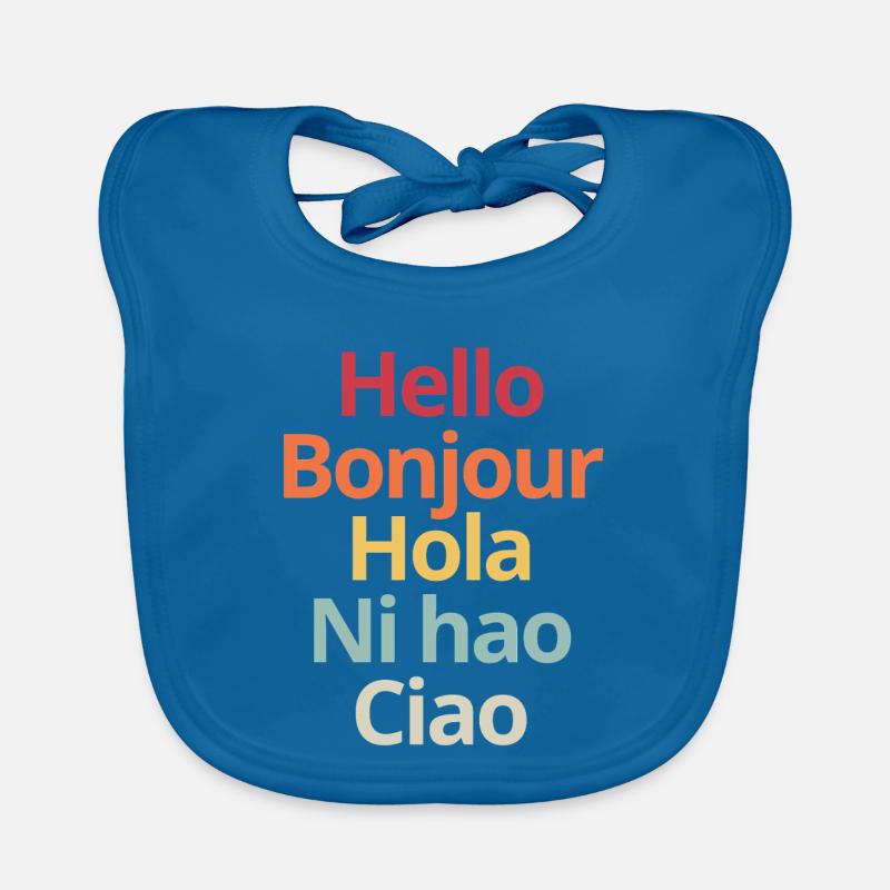 Hello in Different Languages Funny Linguistics Tee Organic Baby Bibs