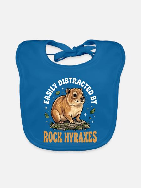 Facilement distraite par les hyrax de roche - Bavoir bio Bébé - bleu paon - Devant