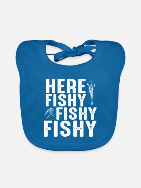 Hier Fischiger Fischiger Angelhumor - Baby Bio-Lätzchen - Pfauenblau