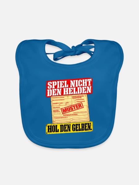 Spiel Nicht den Helden HOL dir NEN Gelben Schein - Baby Bio-Lätzchen - Pfauenblau - Vorne