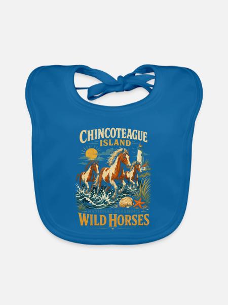 Chincoteague Wildpferde am Leuchtturm - Baby Bio-Lätzchen - Pfauenblau - Vorne