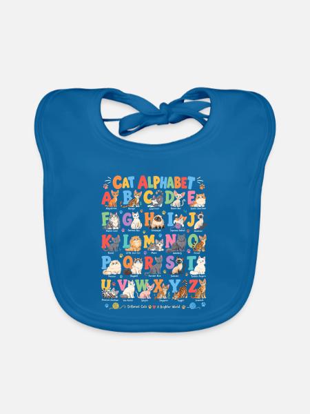 Katzenalphabet Farbenbuchstaben - Baby Bio-Lätzchen - Pfauenblau - Vorne