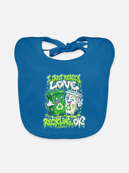 Ich Liebe Recycling OK Neon Slime - Baby Bio-Lätzchen - Pfauenblau - Vorne