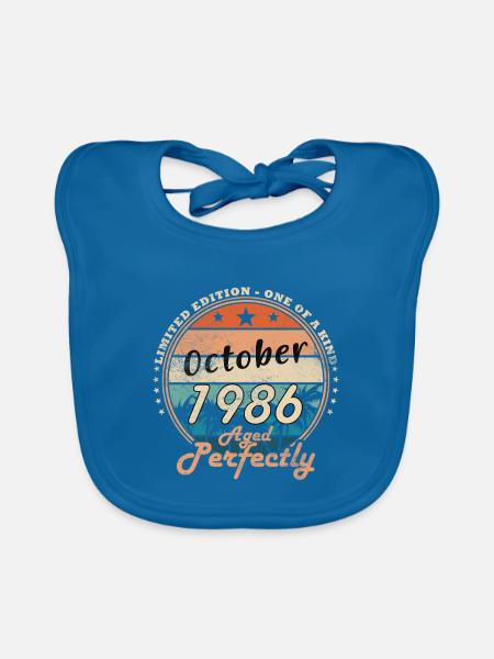 Oktober 1986 Jahrgang Retro Geburtstag Geschenk - Baby Bio-Lätzchen - Pfauenblau - Vorne