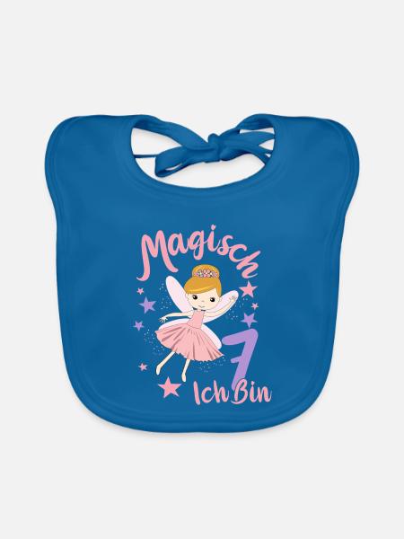 7. Geburtstag Fee 7 Jahre Mädchen Geburtstagsmotiv - Baby Bio-Lätzchen - Pfauenblau - Vorne
