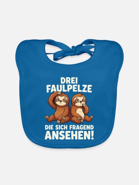 Drei Faulpelze: Fragend Ansehen - Baby Bio-Lätzchen - Pfauenblau
