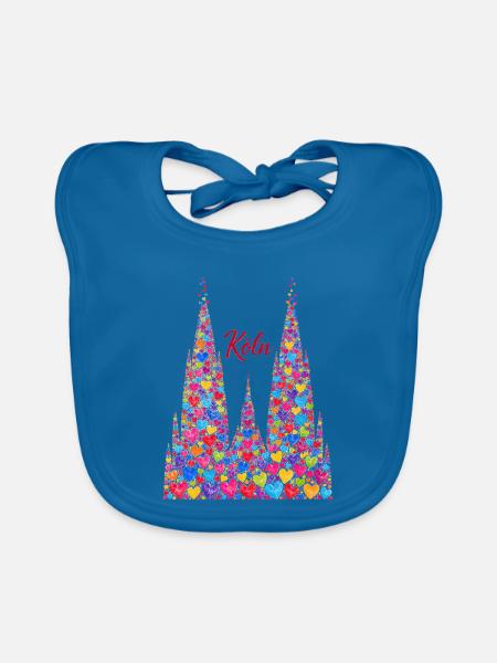 Kölner Dom mit Konfetti Karneval Fasching Köln - Baby Bio-Lätzchen - Pfauenblau - Vorne