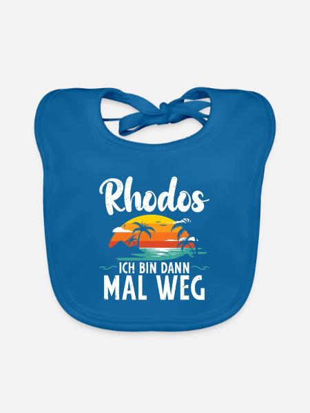 Rhodos – Ich bin dann mal weg - Baby Bio-Lätzchen - Pfauenblau