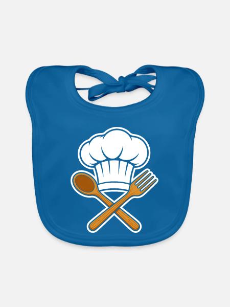 Chefkoch Mütze Kochlöffel Gabel Emblem Cartoon Shi - Baby Bio-Lätzchen - Pfauenblau - Vorne