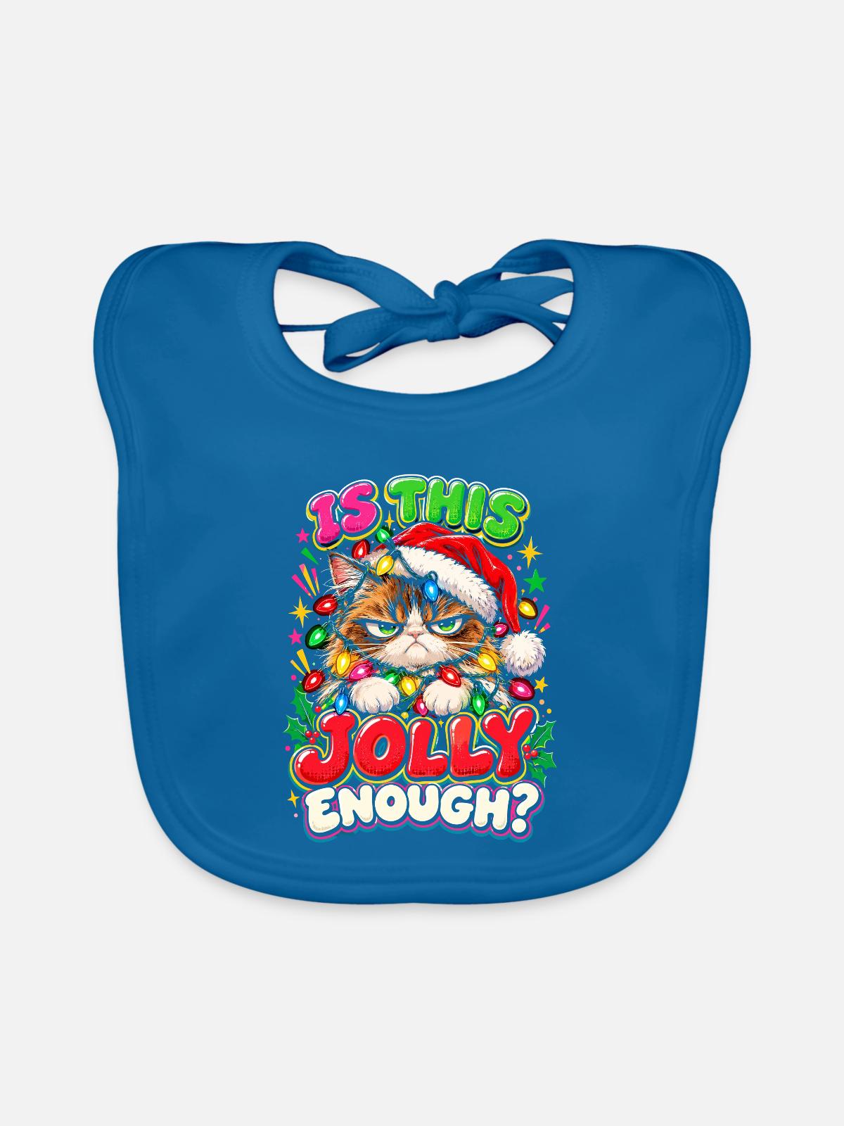 Grimmiger Weihnachtskater mit Lichtern - Baby Bio-Lätzchen - Pfauenblau - Vorne