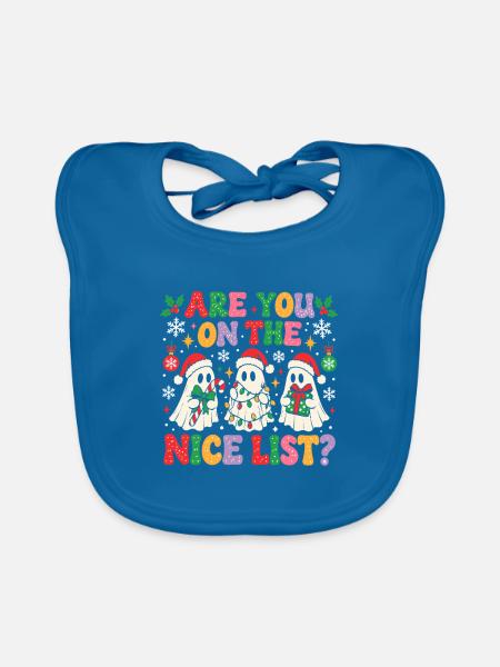 Bist du auf der Guten Liste? - Baby Bio-Lätzchen - Pfauenblau - Vorne
