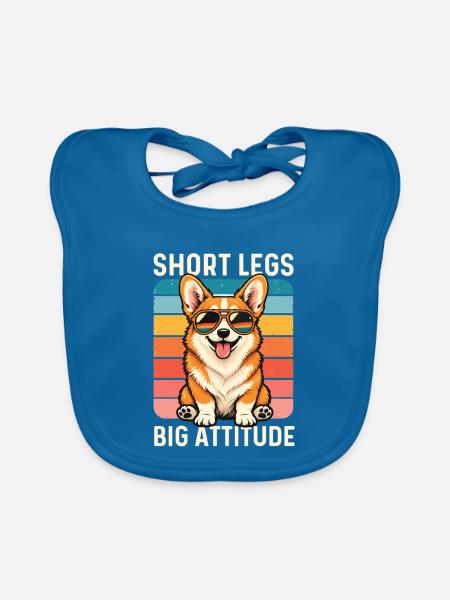Short Legs Big Attitude – Walisischer Corgi-Hundeliebhaber - Baby Bio-Lätzchen - Pfauenblau - Vorne