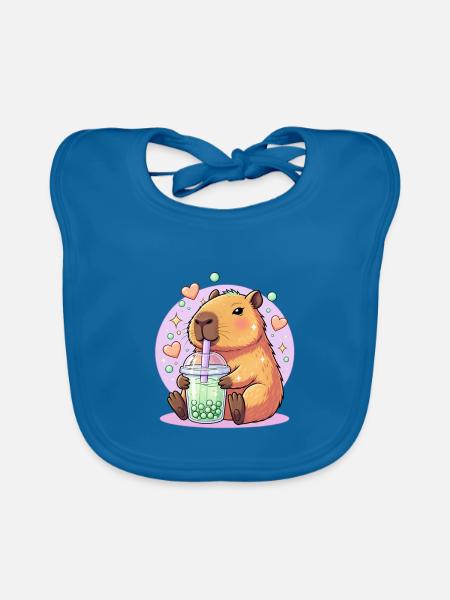 Kawaii Boba-Haustier mit Herz - Baby Bio-Lätzchen - Pfauenblau - Vorne