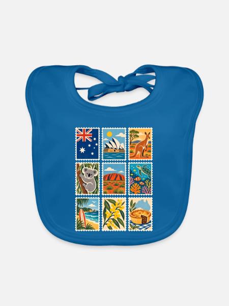 Australien Briefmarken - Baby Bio-Lätzchen - Pfauenblau - Vorne