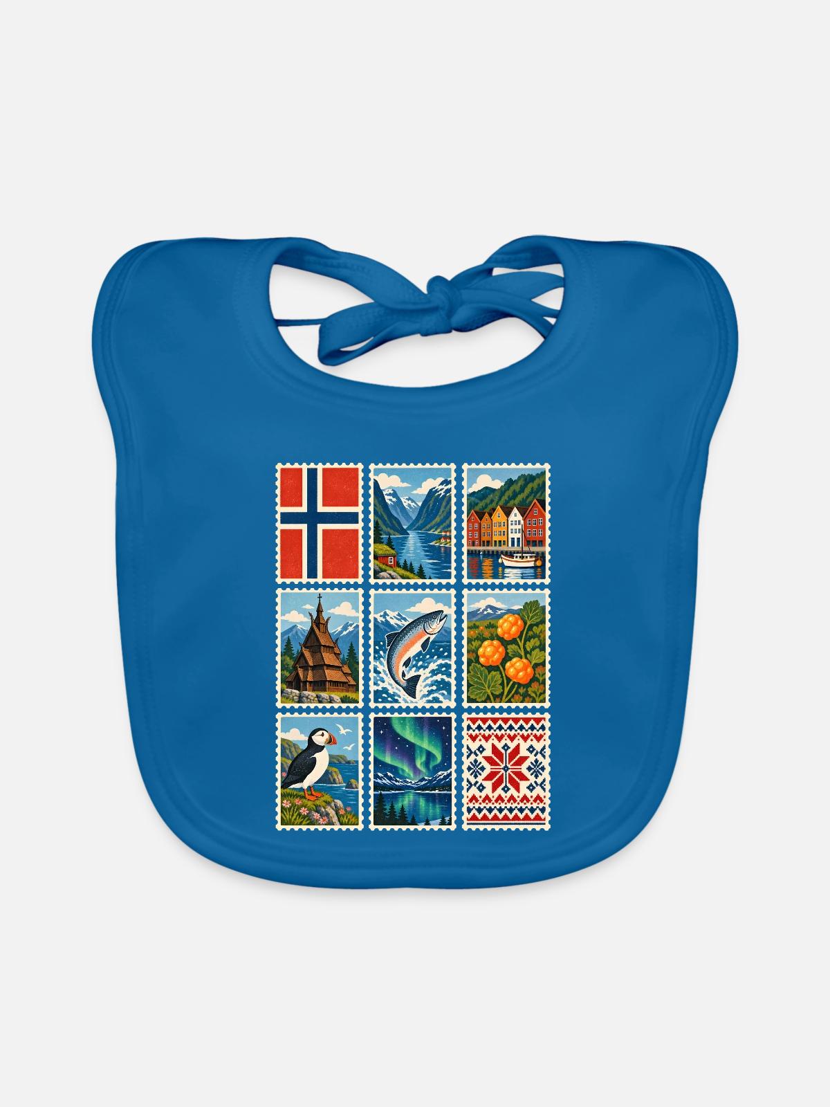 Norwegen Briefmarken - Baby Bio-Lätzchen - Pfauenblau - Vorne