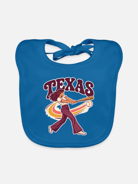 Texas Retro Baseball Dame Illustration - Baby Bio-Lätzchen - Pfauenblau