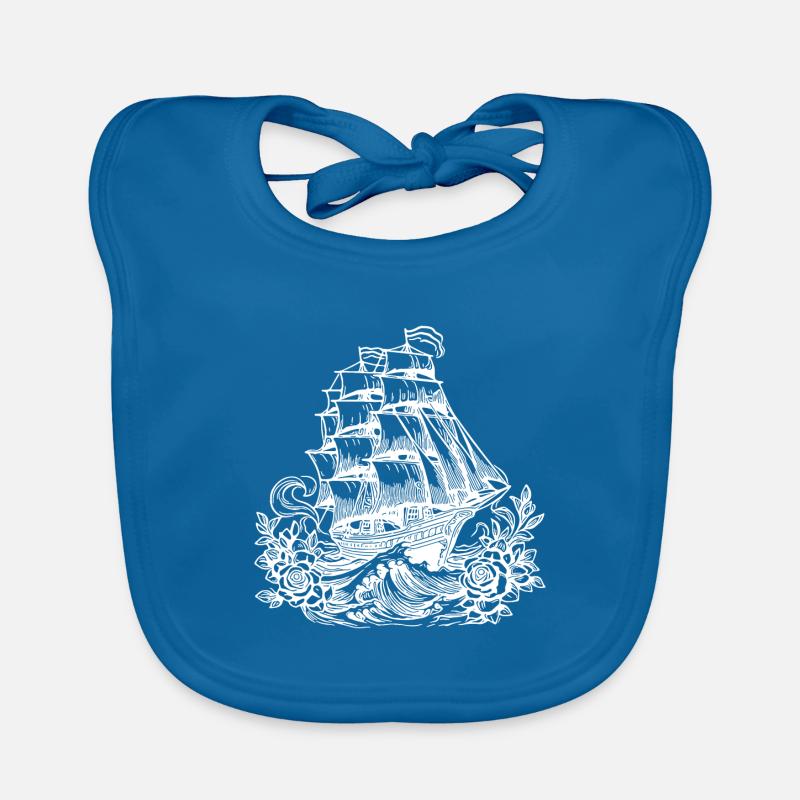Old sailing ship with flowers, masts under sail Organic Baby Bibs