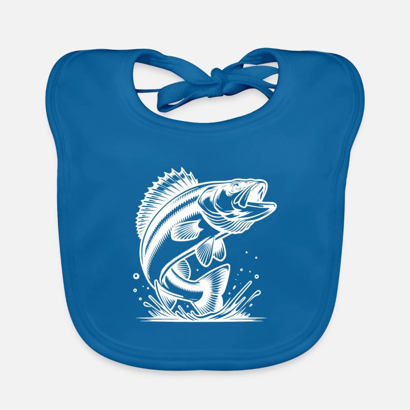 Eleganter springender Zander Raubfisch - Baby Bio-Lätzchen - Pfauenblau
