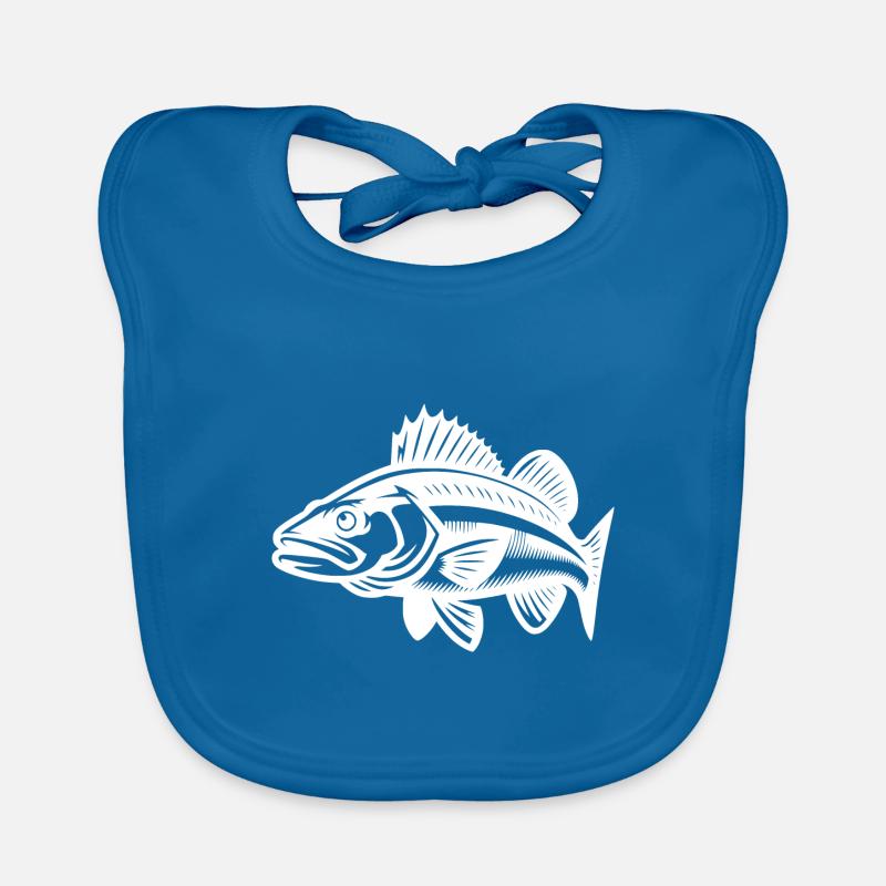 Baignade Poisson sandre - Bavoir bio Bébé - bleu paon