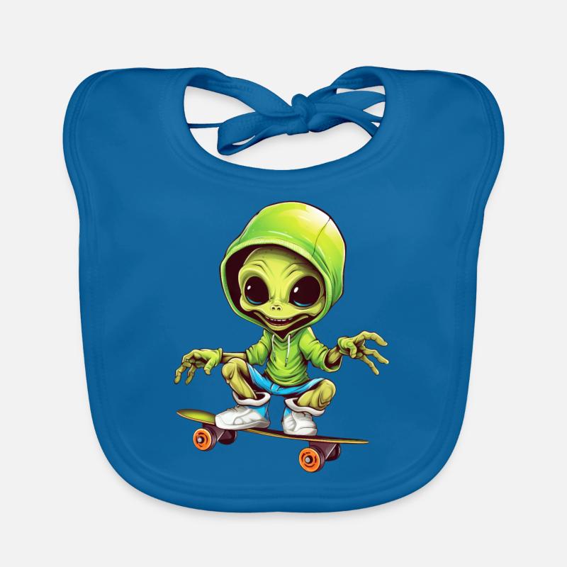Alien on the space skateboard Organic Baby Bibs