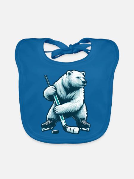 Ours polaire Ours polaire Hockey Sports de hockey sur glace - Bavoir bio Bébé - bleu paon - Devant